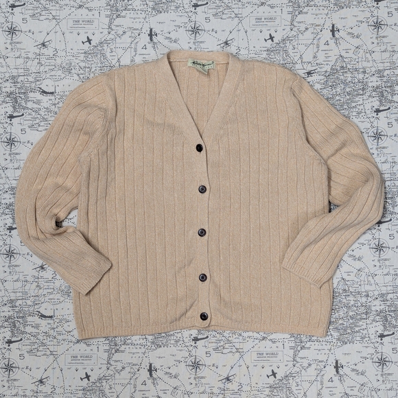Eddie Bauer Sweaters - Vintage 90s Eddie Bauer Women's Beige Ribbed Cardigan Sweater Size Medium